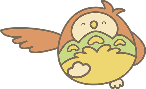 右の羽を開いたぷくすけのイラスト